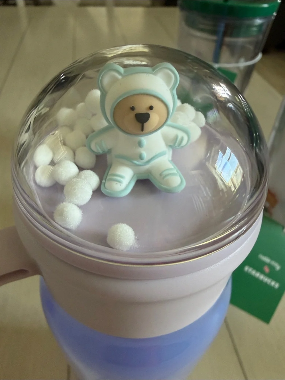 Starbucks 24oz Bear Dome Shimmer Water Bottle Blue Purple NWOT